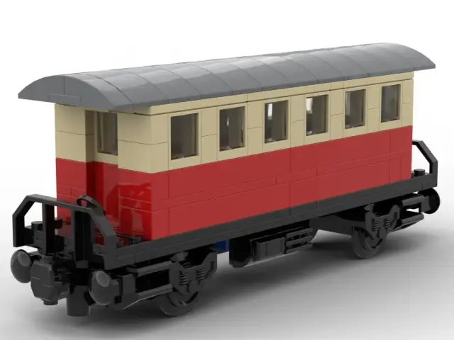 BlueBrixx® Passagierwagen mit Unterstand rot beige