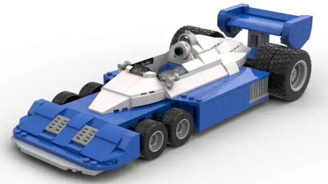 BlueBrixx® 1977er sechsrädriger Formel Wagen blau/weiß