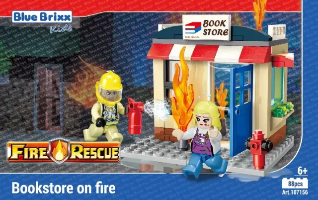 BlueBrixx® City Fire Rescue: Bookstore on fire