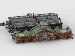 BlueBrixx Modularer Hauptbahnhof: Haupthalle mit schmalen Bahnsteig