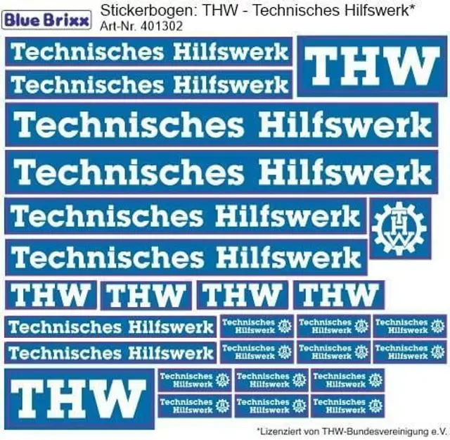 BlueBrixx® Stickerbogen THW Technisches Hilfswerk Fahrzeuge