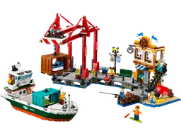 Lego Hafen mit Frachtschiff