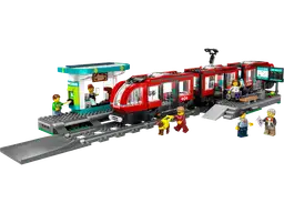 Lego Straßenbahn mit Haltestelle