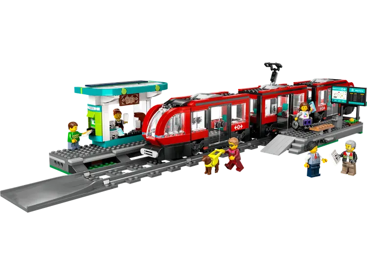 Lego Straßenbahn mit Haltestelle