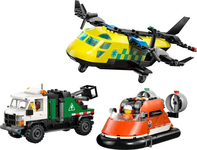 Lego® Kombinationsset mit Flugzeug, Wartungsfahrzeug und Luftkissenboot