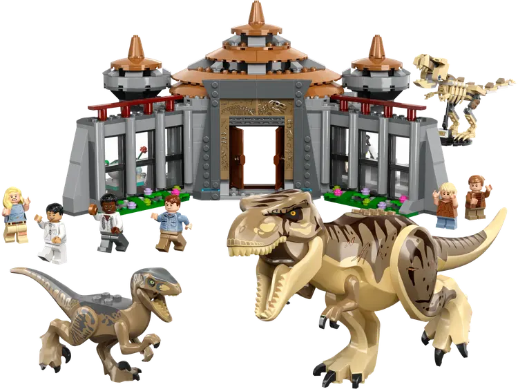 Lego Angriff des T.Rex und des Raptors aufs Besucherzentrum