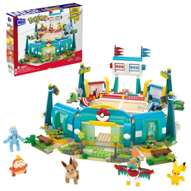 MEGA®  Pokémon Traning Stadium Building Toy Kit, With 5 Action Figures (1101 Pieces) For Kids